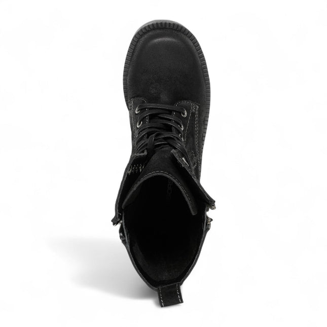 Windsorsmith Womens Black Suede Combat Boots Mid-Calf Lace-Up Biker Shoes - Gather