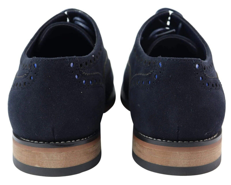 Mens Classic Oxford Brogue Shoes In Navy Blue Suede
