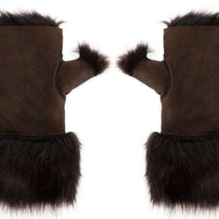 Womens Shearling  Mittens Fingerless Cuffs Toscana Suede Sheepskin Fur
