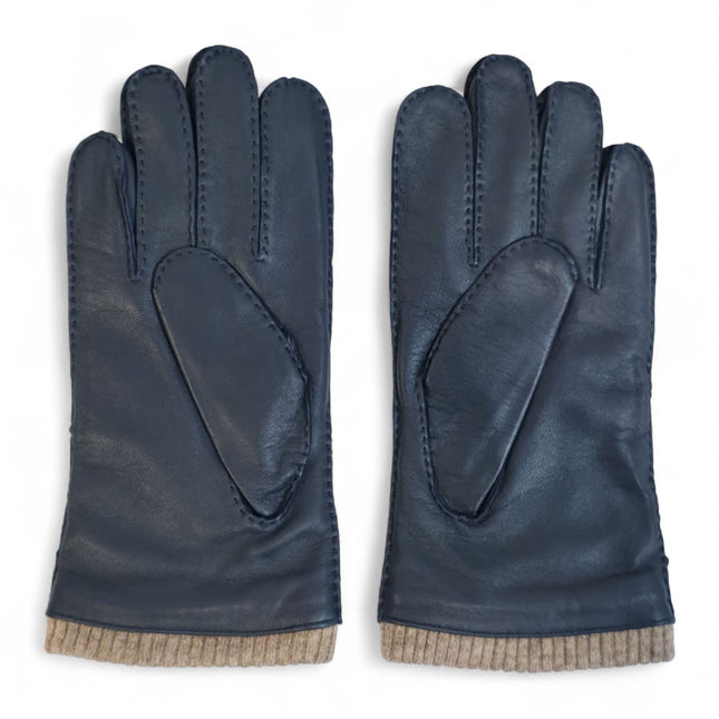 Men’s Navy Blue Italian Leather Warm Wool Lining Winter Gloves - M-LGV-405