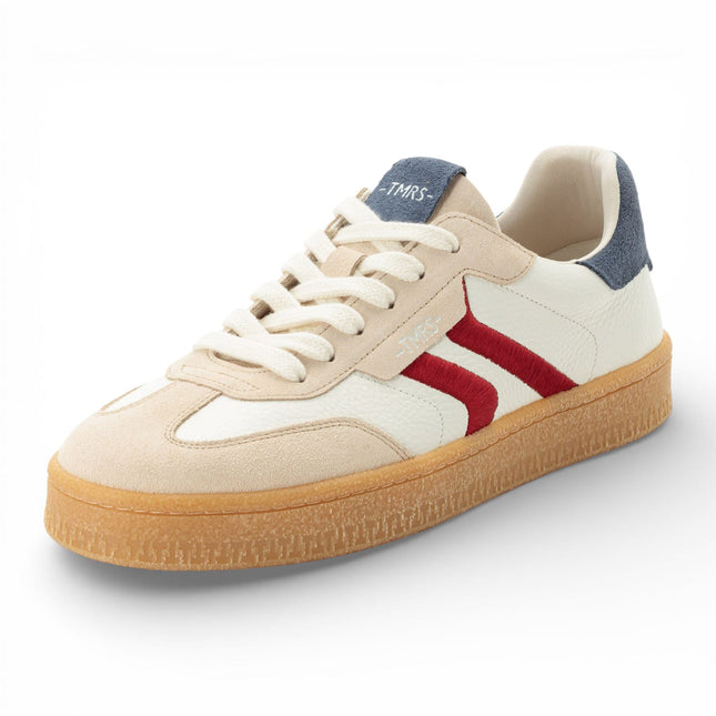 Tamaris Men's Off White Leather Red Stripe Trainer Sneaker Shoes