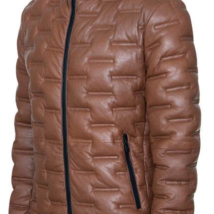 Men's Puffer Quilted Bomber Leather Jacket - Recife