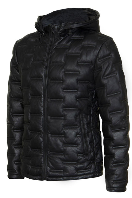 Men's Hooded Puffer Quilted Bomber Leather Jacket - Belém