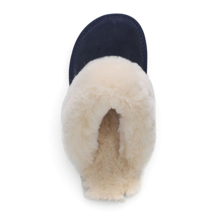 Women's Genuine Sheepskin Navy Blue Suede Mule Winter Slippers - Luna