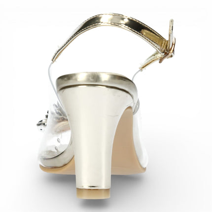 Laura Vita Women’s Mira 05 Clear Golden Slip-On Cinderella Heel Sandals