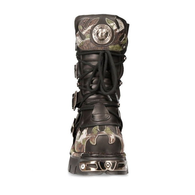New Rock Flame Accented Camouflage Leather Biker Boots- M-591-S15