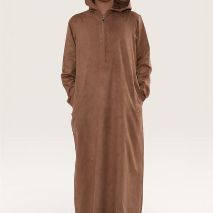 Kids Boys Hooded Eid Camel Brown Moroccan Jubba Robe Ramadan Eid Thobe - K-HM12