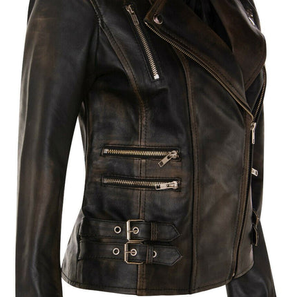 Womens Leather Brando Biker Jacket-Orlando