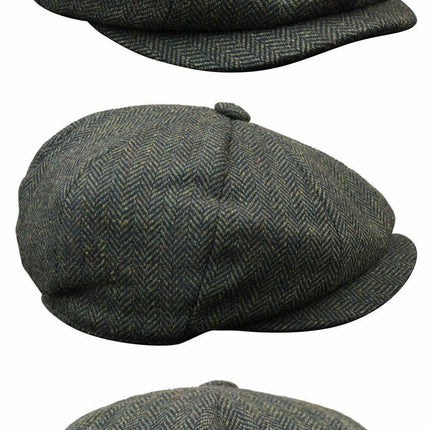 Mens Peaky Blinders Charcoal Tweed Gatsby Flat Baker Hat