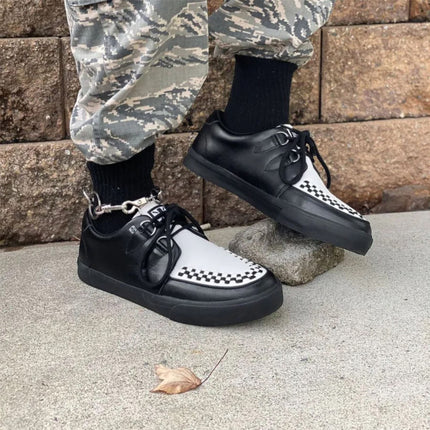 TUK Pointed Creeper Sneaker Black White Leather Platform Shoes - A9180