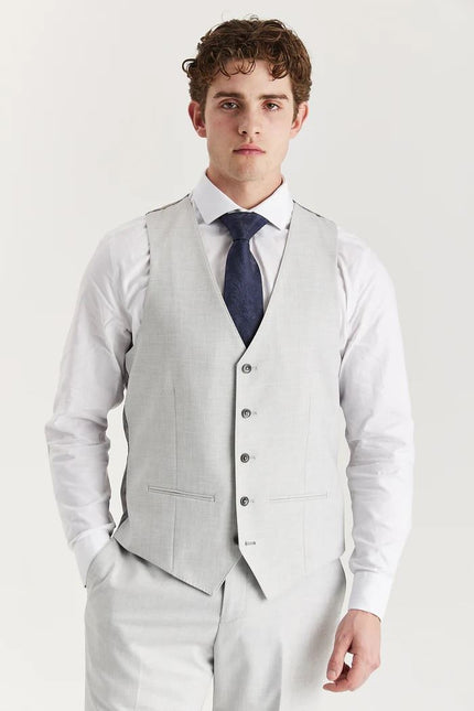 Men's Silver Lightweight Summer Wedding Party 3 Piece Suit