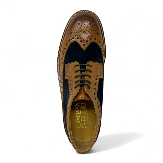 Chapman & Moore Men's Tan Leather Navy Suede Brogues Oxford Formal Shoes