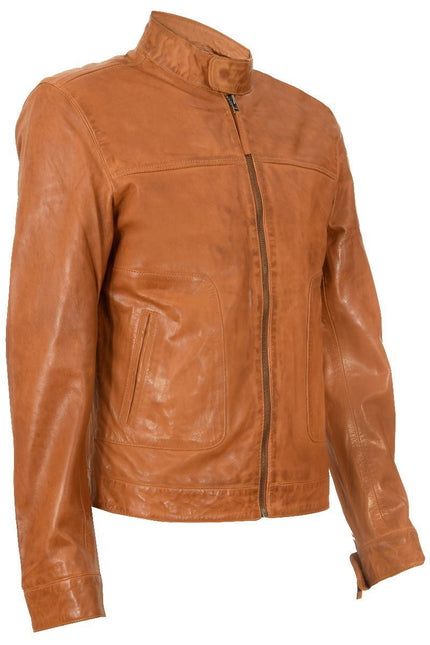 Men’s Classic Fitted Leather Biker Jacket-Austin