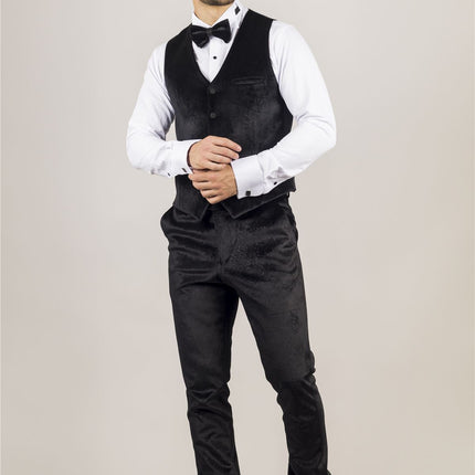 Men's Black 3 Piece Velvet Wedding Tuxedo Formal Suit