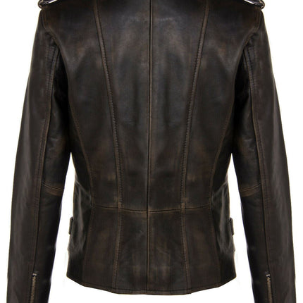 Womens Leather Brando Biker Jacket-Orlando
