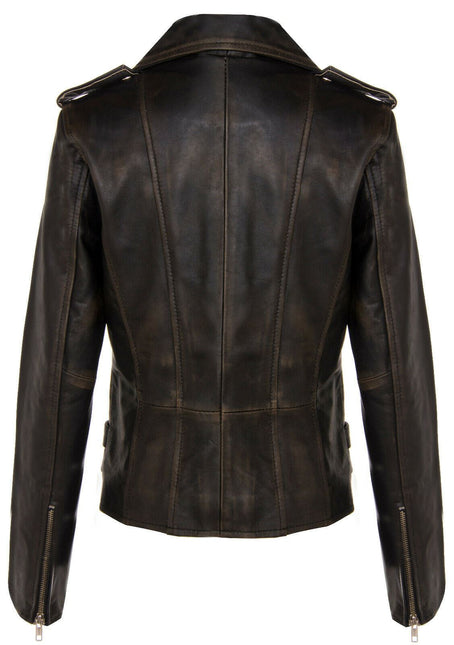 Womens Leather Brando Biker Jacket-Orlando