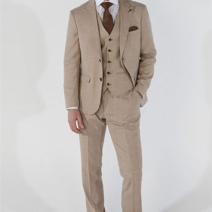 Men's 3 Piece Beige Summer Wedding Tailored Fit Suit