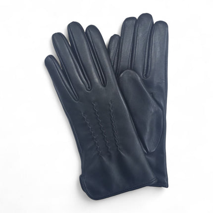 Womens Black Italian Leather Winter Stitch Line Design Soft Wool Lining Gloves - L-GLV-301