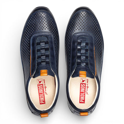 Pikolinos Men's Blue Leather Elastic Slip-on Sneaker Trainers Shoes - Liverpool