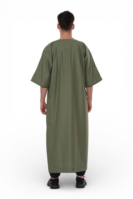 Men's Ramadan Olive Green Moroccan Gandoura Thobe Robe Djellaba Eid Jubba- TT-006