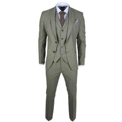 Men's Sage Green Tailor Fit 3 Piece Linen Summer Wedding Suit