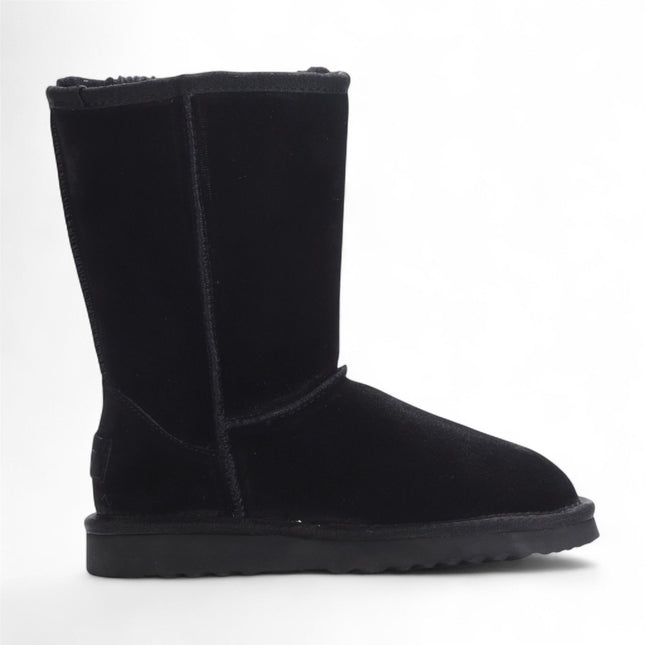 Women's Genuine Sheepskin Black Suede Slip-On Ankle Winter Boots - Dusk
