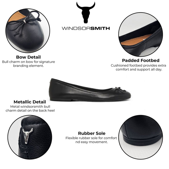 Windsorsmith Womens Black Leather Mocassin Flat Shoes - Babydoll