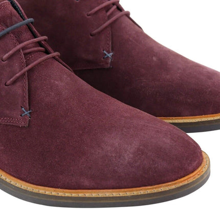 Mens Burgundy Suede Lace Up Chukka Boots