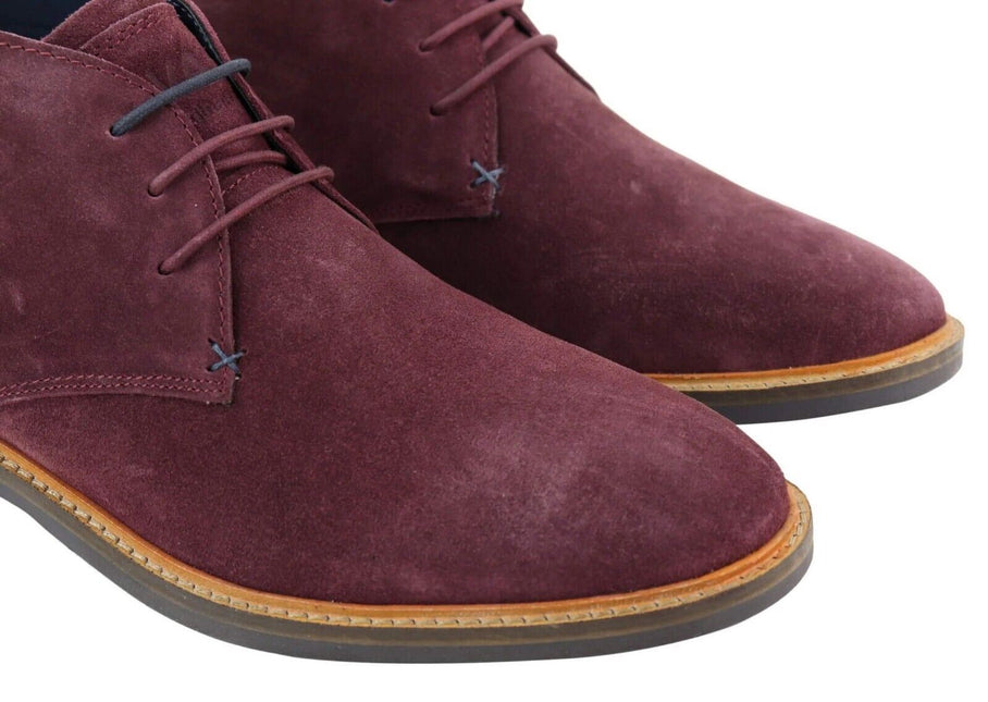 Mens Burgundy Suede Lace Up Chukka Boots