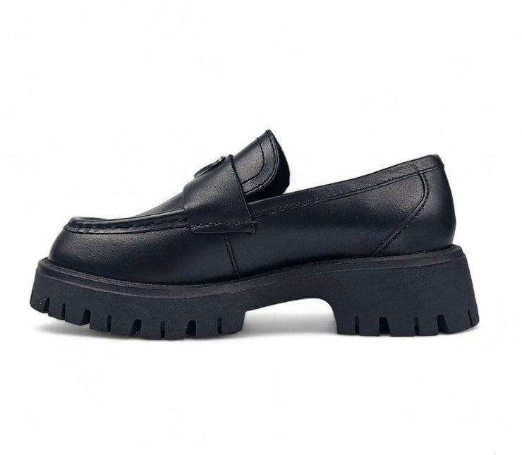 Windsorsmith Womens Black Leather Platform Chunky Loafers Shoes - Throne