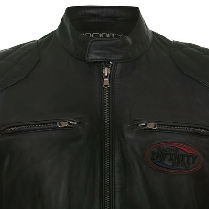 Men’s Classic Striped Racing Leather Jacket- Barcelona