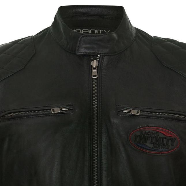 Men’s Classic Striped Racing Leather Jacket- Barcelona
