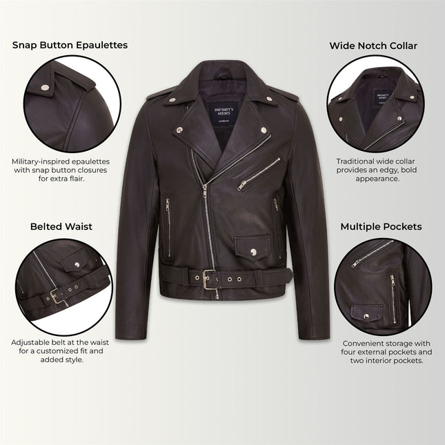 Mens Retro Brando Quilted Leather Biker Jacket Vintage Motorcycle Style