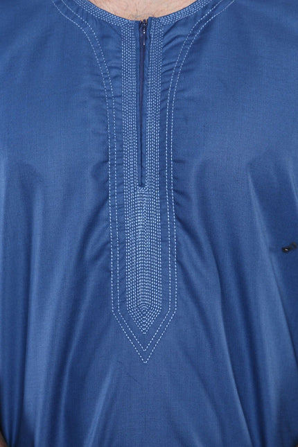 Mens Blue Thobe Jubba Islamic Arab Moroccan Saudi Zipped Kaftan Arab Robe