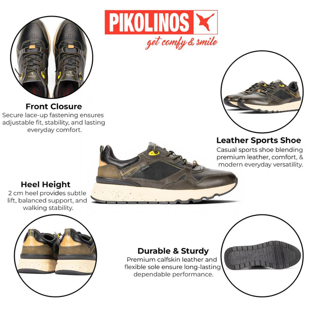Pikolinos Men's Black Leather Sneakers Slip-on Trainers Shoes - Aranda