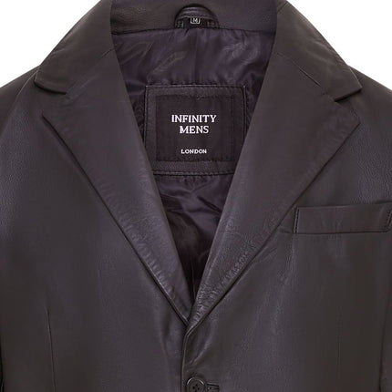 Mens 2 Button Black Leather Blazer Soft Lamb Tailored Leather Coat Italian Leather Jacket