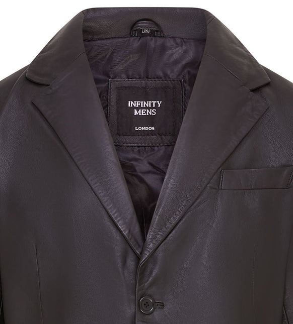 Mens 2 Button Black Leather Blazer Soft Lamb Tailored Leather Coat Italian Leather Jacket