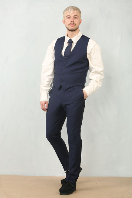 Men's Navy 3 Piece Formal Classic Prom Suit Workwear