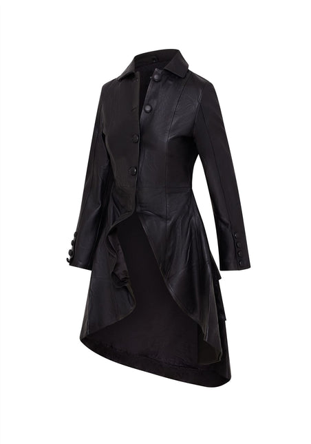 Womens Gothic Full Length Leather Coat Victorian Flare Goth Punk