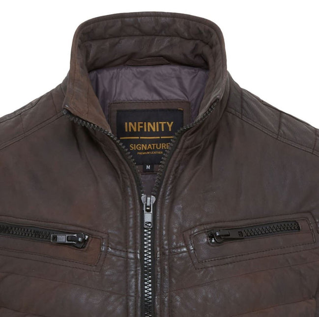 Men's Puffer Leather Biker Quilted Vintage Bomber Jacket