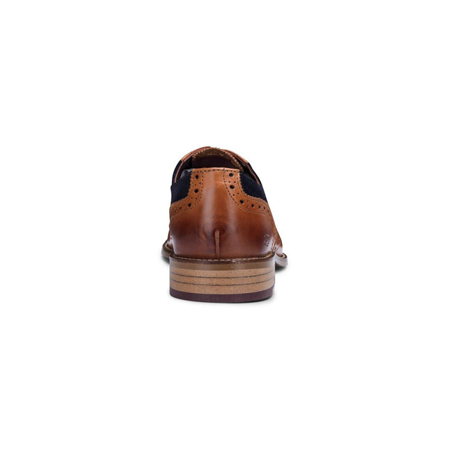 Mens Classic Oxford Tan Leather Gatsby Brogue Shoes With Navy Suede
