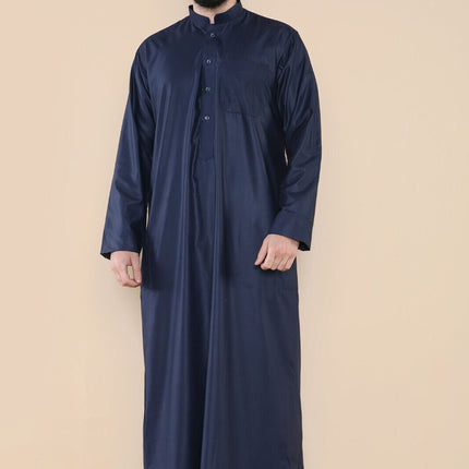 Mens Navy Thobe Jubba Saudi Islamic Arabic Eid Cotton Kaftan Jubbah Umrah Robe
