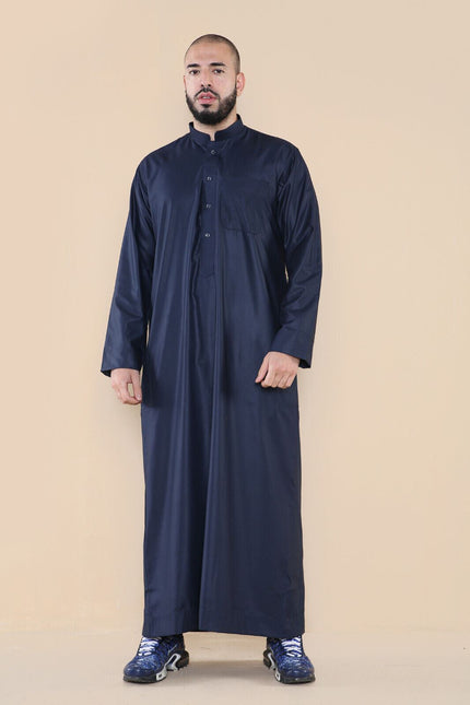 Mens Navy Thobe Jubba Saudi Islamic Arabic Eid Cotton Kaftan Jubbah Umrah Robe