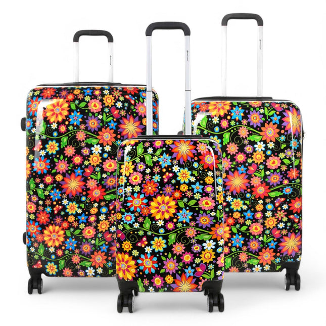Strong Expandable Hard Shell Dual 4 Wheel Suitcase Set Print Luggage Cabin Travel Bag