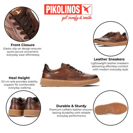 Pikolinos Men's Brown Leather Sneaker Trainers Lace-Up Sports Shoes - Salinas