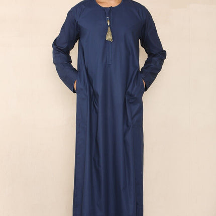 Mens Blue Thobe Jubba Saudi Islamic Arab Eid Emirati Kaftan Jubbah Tassel Robes