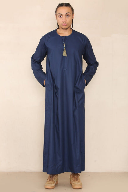 Mens Blue Thobe Jubba Saudi Islamic Arab Eid Emirati Kaftan Jubbah Tassel Robes