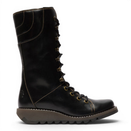 Fly London Women’s Black Leather Lace-Up Combat Ankle Boots- STER768