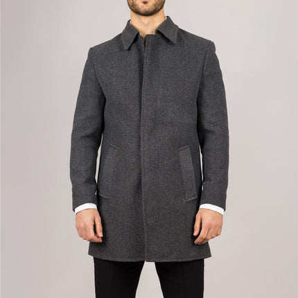 Men's Wool Blend Classic Collar Grey Overcoat