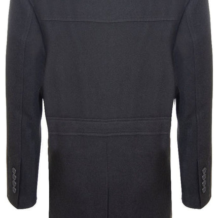 Mens 3/4 Long Black Wool Coat Crombie Overcoat Jacket Peaky Blinders Slim Fit